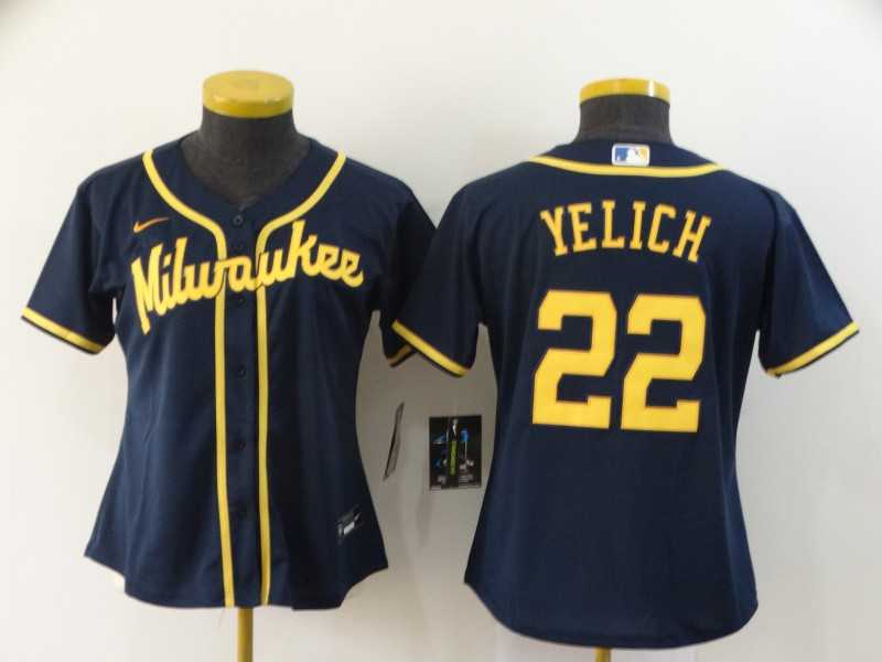Women Brewers 22 Christian Yelich Navy Nike 2020 Cool Base Jersey,We sell and wholesale Women Brewers 22 Christian Yelich Navy Nike 2020 Cool Base Jersey on line form chian!